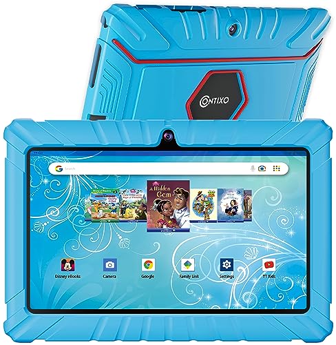 Contixo V8-2 7 inch Kids Tablets - Tablet for Kids with 50+ Disney Storybooks & Stickers (Value $200) - Android Tablet 32 GB HD Display Durable Case & Screen Protector, Light Blue