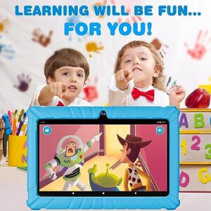 Contixo V8-2 7 inch Kids Tablets - Tablet for Kids with 50+ Disney Storybooks & Stickers (Value $200) - Android Tablet 32 GB HD Display Durable Case & Screen Protector, Light Blue