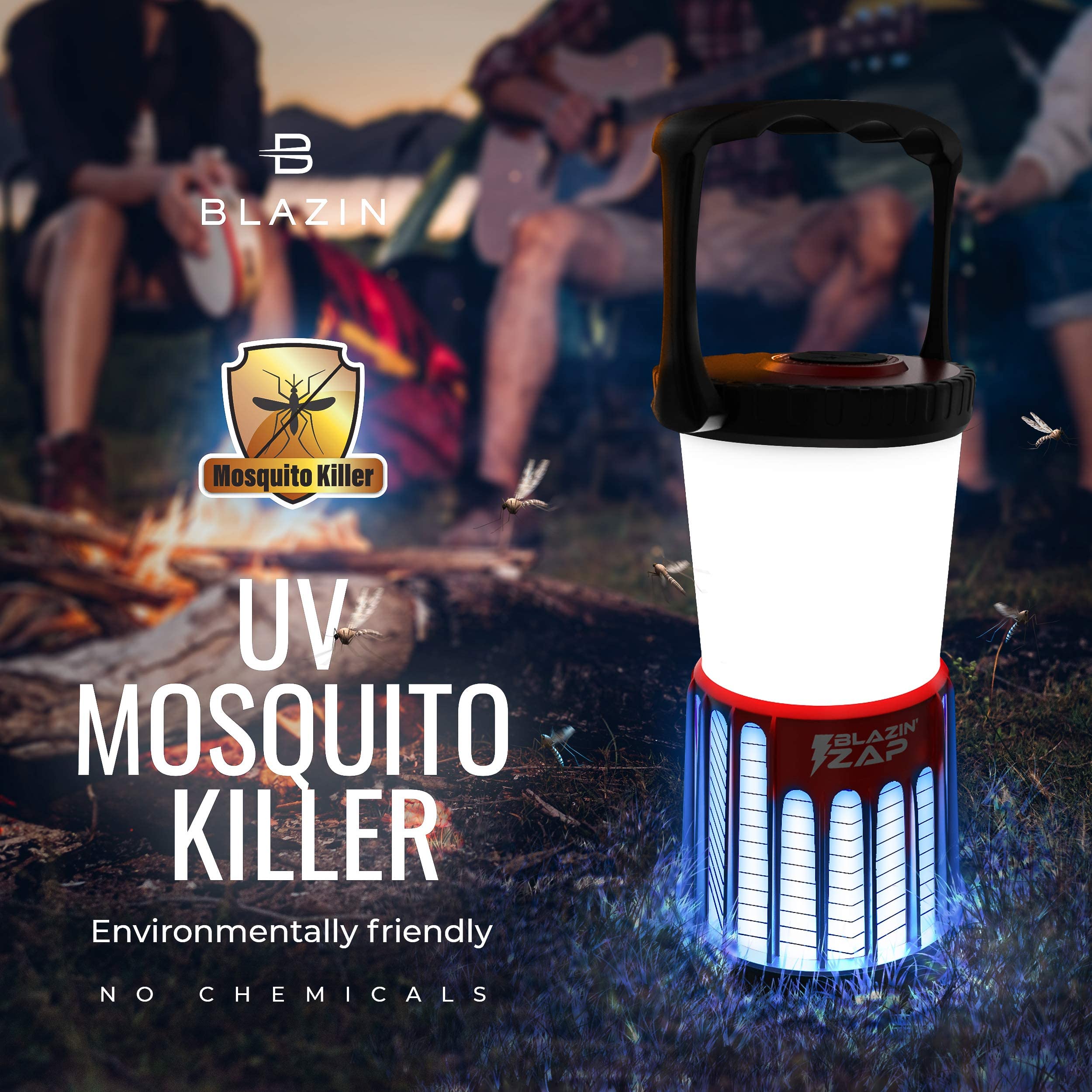 Blazin LED Bug Zapper Lantern ǀ Ultraviolet Camping Mosquito Killer Light Indoor ǀ Outdoor Bug Fly Moth Zapping Lamp ǀ 3-D Battery Powered ǀ 4 Modes - 600 LMS - 46 Hrs ǀ