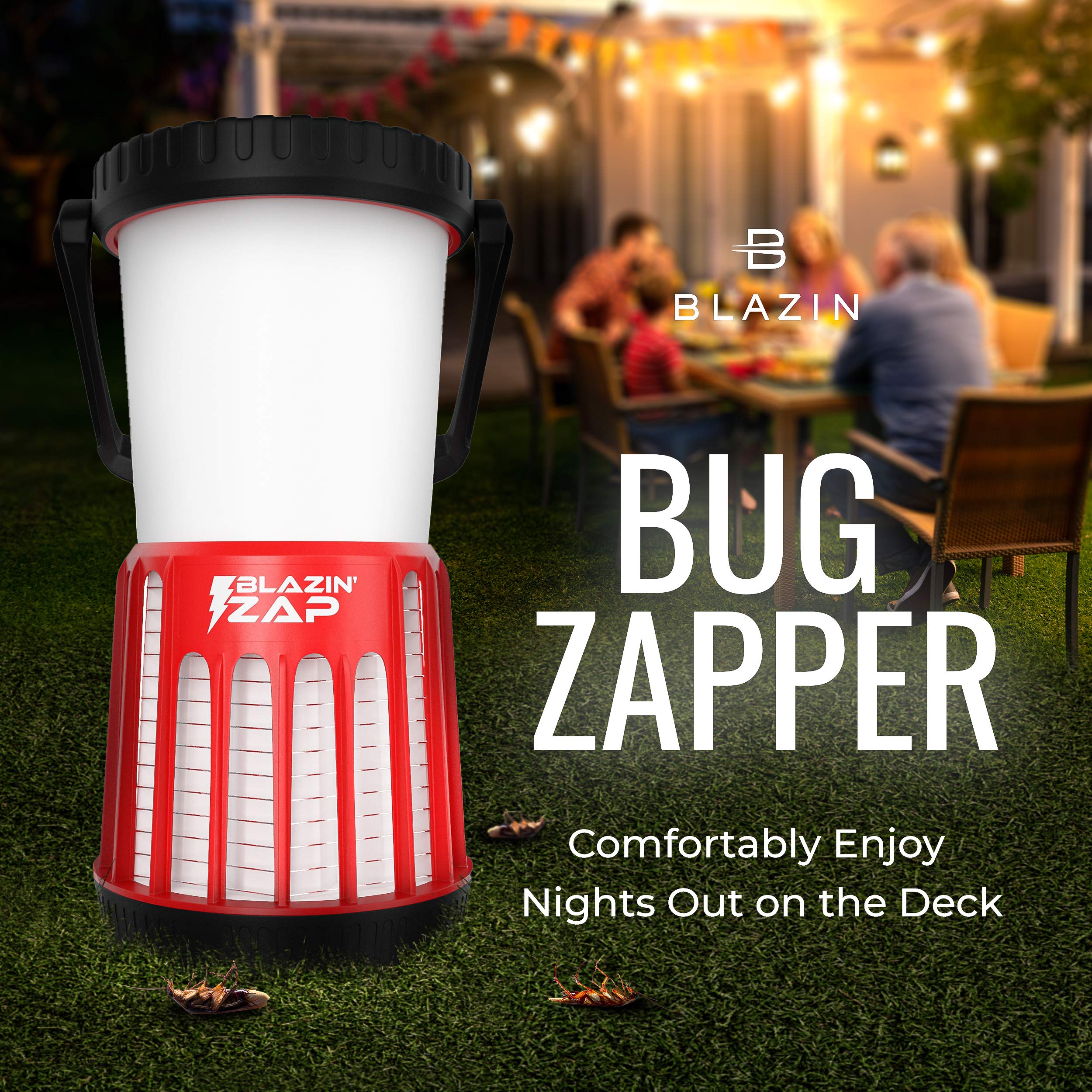 Blazin LED Bug Zapper Lantern ǀ Ultraviolet Camping Mosquito Killer Light Indoor ǀ Outdoor Bug Fly Moth Zapping Lamp ǀ 3-D Battery Powered ǀ 4 Modes - 600 LMS - 46 Hrs ǀ