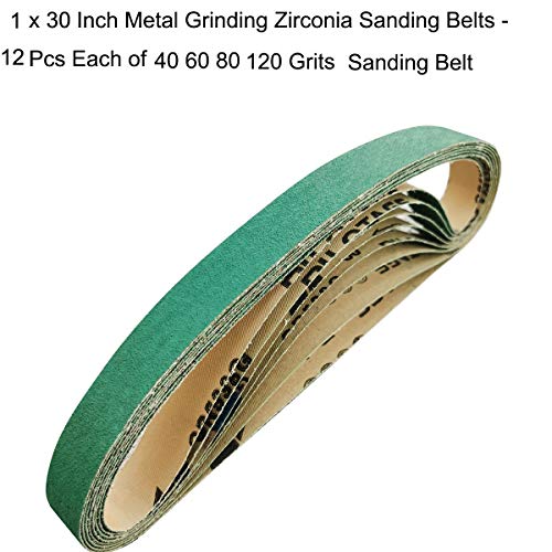 Sackorange 1" x 30" Higher Hardness Zirconia Sanding Belts -12 Pack of 40 60 80 and 120 Grits, Metal Grinding Sandpaper Belt for Metal, Wood, Cars, Furniture, Stainless Steel (1 X 30 Inch)