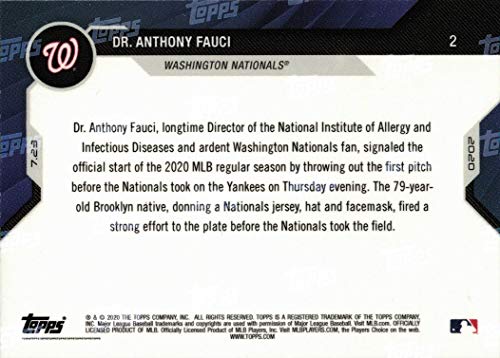 2020 Topps Now #2 Dr. Anthony Fauci Baseball Trading Card - Throws Out First Pitch - Limited Print Run