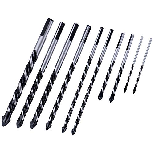 AuSL 10PCS Masonry Drill Bits Set, Professional Drill Bits Set Concrete for Tile, Brick, Cement, Concrete, Glass, Plastic, Cinder block, Wood Chrome Plated With Industrial Strength Carbide Tips