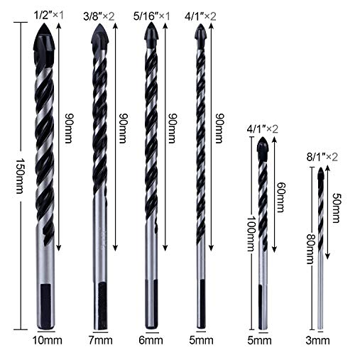 AuSL 10PCS Masonry Drill Bits Set, Professional Drill Bits Set Concrete for Tile, Brick, Cement, Concrete, Glass, Plastic, Cinder block, Wood Chrome Plated With Industrial Strength Carbide Tips