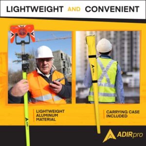 AdirPro 12' Aluminum Prism Pole w/Screw Collar Lock Fluorescent Green - Heavy Duty Surveying Tool - Heavy Duty Rust Resistant