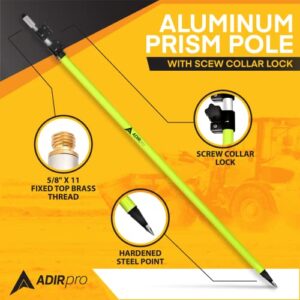 AdirPro 12' Aluminum Prism Pole w/Screw Collar Lock Fluorescent Green - Heavy Duty Surveying Tool - Heavy Duty Rust Resistant