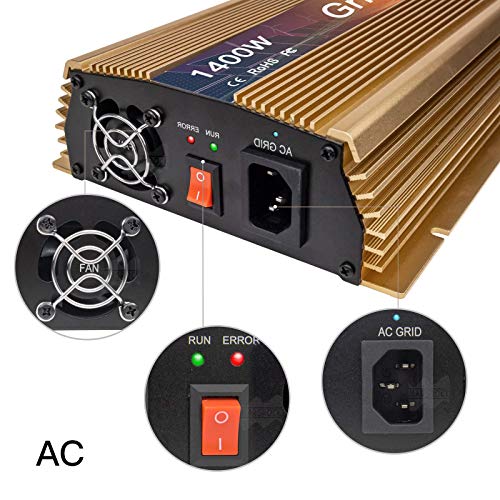 Mars Rock 1400w Grid Tie Micro Solar Inverter, 20-50v Dc To 90-140v Ac MPPT Pure Sine Wave Converter For 1400w To 2000w 36v Solar Power System Island Distinguished Gold Color Design (GTI1400W36V120G)