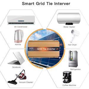 Mars Rock 1400w Grid Tie Micro Solar Inverter, 20-50v Dc To 90-140v Ac MPPT Pure Sine Wave Converter For 1400w To 2000w 36v Solar Power System Island Distinguished Gold Color Design (GTI1400W36V120G)