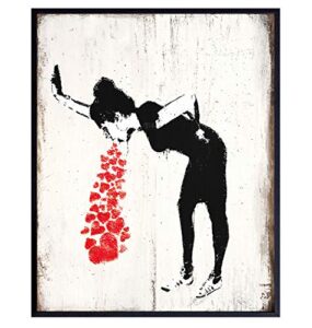 banksy wall art - love sick graffiti art - sign plaque photo print - funny gift for urban street art mural fans - cool unique original room or home decor, wall decoration poster - 8x10 unframed