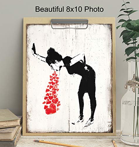 Banksy Wall Art - Love Sick Graffiti Art - Sign Plaque Photo Print - Funny Gift for Urban Street Art Mural Fans - Cool Unique Original Room or Home Decor, Wall Decoration Poster - 8x10 Unframed