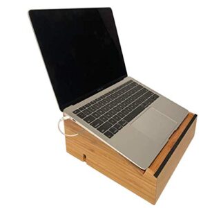 g.u.s. laptop stand and organizer with built-in power hub and dry erase board. perfect for work from home. multifunctional and sturdy with redesigned stand. (bamboo)