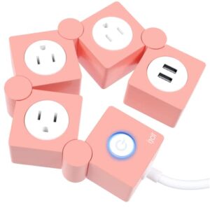 ijoy flexible power strip- 3 ac outlets and 2 usb charging ports with 5 ft extension cord- 1250w/125v decorative surge protector outlet extender for home office, dorm, room and more (pink)