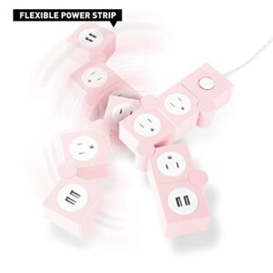 iJoy Flexible Power Strip- 3 AC Outlets and 2 USB Charging Ports with 5 Ft Extension Cord- 1250W/125V Decorative Surge Protector Outlet Extender for Home Office, Dorm, Room and More (Pink)