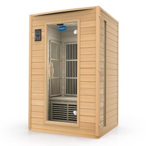 durasage 2-person carbon infrared sauna - canadian hemlock wooden sauna - 1700 watts - bluetooth, fm radio & usb input