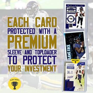 Lamar Jackson Jersey Card Bundle, Set of 3 Lamar Jackson Football Cards with One Authentic Lamar Jackson Jersey Relic Memorabilia Card, Baltimore Ravens MVP Quarterback Sleeve and Toploader Protected