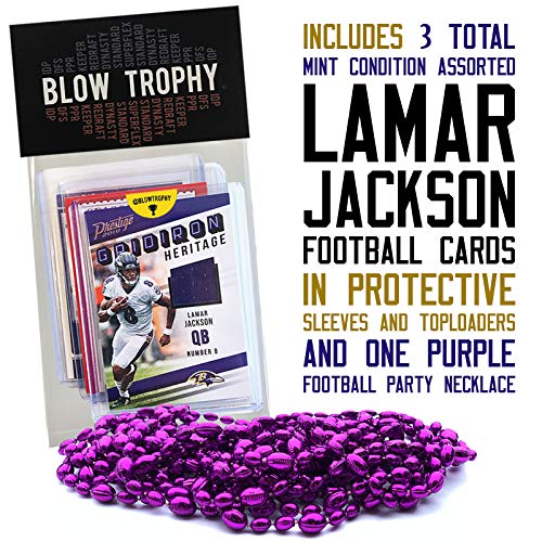 Lamar Jackson Jersey Card Bundle, Set of 3 Lamar Jackson Football Cards with One Authentic Lamar Jackson Jersey Relic Memorabilia Card, Baltimore Ravens MVP Quarterback Sleeve and Toploader Protected