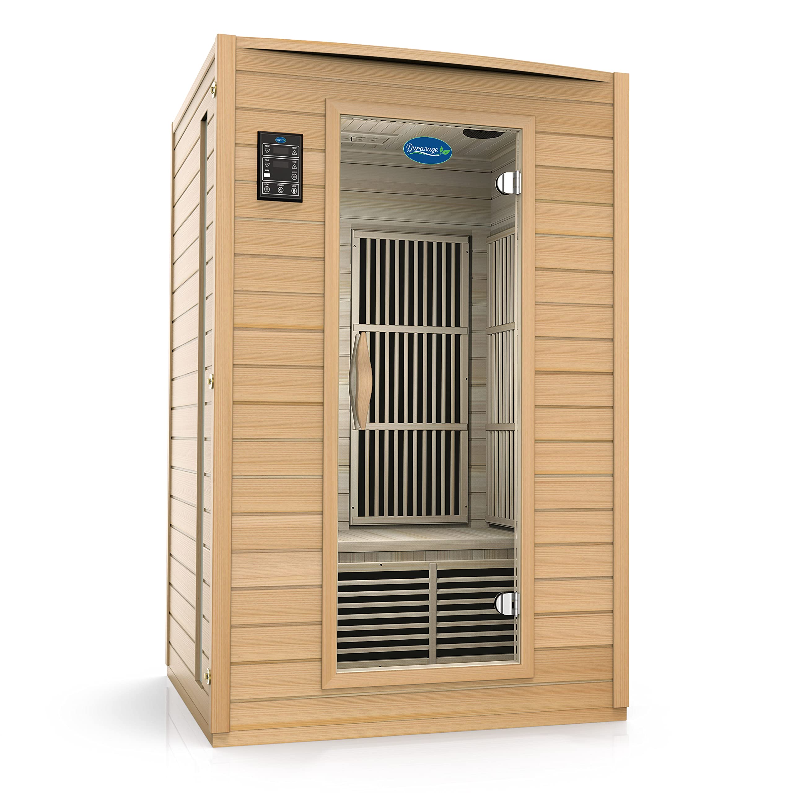 Durasage 2-Person Carbon Infrared Sauna - Canadian Hemlock Wooden Sauna - 1700 Watts - Bluetooth, FM Radio & USB Input