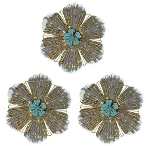 yshu 8 inch metal layered flower wall sculptures wall metal art wall decor for home garden porch patio 3 packs (grey)