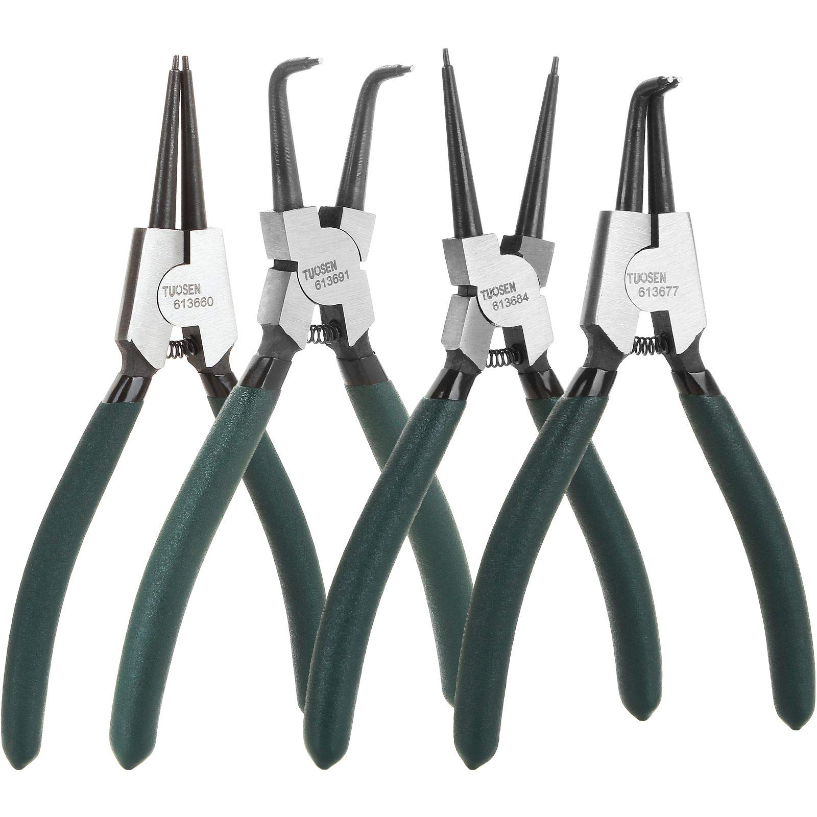 4 Piece 7 Inch Internal/External Snap Ring Pliers Set Heavy Duty Circlip Pliers Kit Straight/Bent Jaw Pliers for Ring Remover Retaining and Remove Hoses