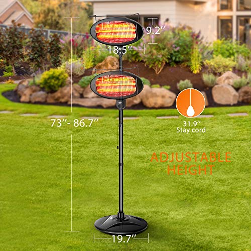 VIVOHOME 1500W Outdoor Electric Heater, 3 Modes Fast Heating, 6.1' to 7.2' Adjustable Height for Patio, Courtyard, Garage Up to 106-141 ft³