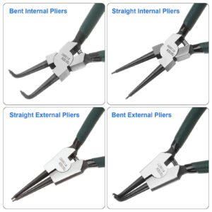 4 Piece 7 Inch Internal/External Snap Ring Pliers Set Heavy Duty Circlip Pliers Kit Straight/Bent Jaw Pliers for Ring Remover Retaining and Remove Hoses