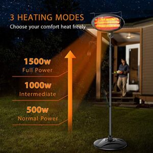 VIVOHOME 1500W Outdoor Electric Heater, 3 Modes Fast Heating, 6.1' to 7.2' Adjustable Height for Patio, Courtyard, Garage Up to 106-141 ft³