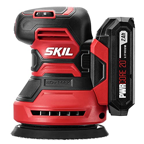 SKIL PWRCore 20 20V Brushed 5" Random Orbital Sander, Variable Speed, Includes 3pc Sandpaper, Dust Box, 2.0Ah Battery and Charger - SR6604B-10