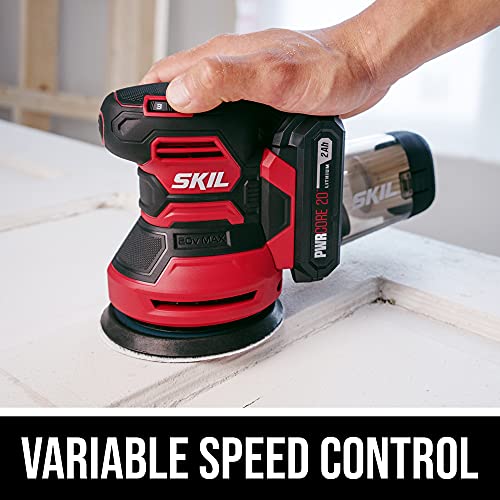 SKIL PWRCore 20 20V Brushed 5" Random Orbital Sander, Variable Speed, Includes 3pc Sandpaper, Dust Box, 2.0Ah Battery and Charger - SR6604B-10