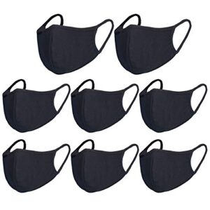 8 pack black face masks, cotton mouth covering unisex black dust cloth mask, washable, reusable cloth fabric dust proof