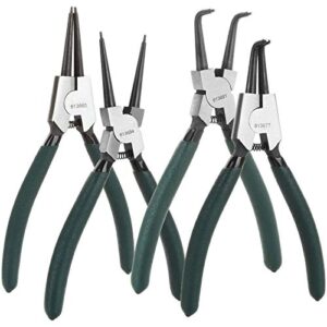 4 pack 7 inch snap ring pliers set heavy duty internal/external circlip pliers kit with straight bent jaw precision spring loaded pliers for ring remover retaining (green)