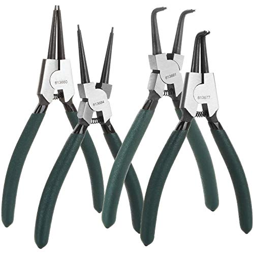 4 Pack 7 inch Snap Ring Pliers Set Heavy Duty Internal/External Circlip Pliers Kit with Straight Bent Jaw Precision Spring Loaded Pliers for Ring Remover Retaining (Green)