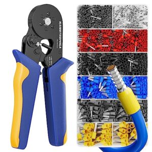 haisstronica ferrule crimping tool kit,self-adjusting hexagonal wire crimper plier for awg23-10 with 1200pcs red copper wire end terminals,ratchet wire crimping tool-ferrule crimper kit
