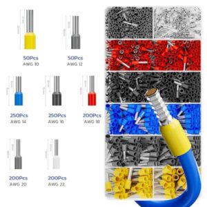 Haisstronica Ferrule Crimping Tool Kit,Self-Adjusting Hexagonal Wire Crimper Plier for AWG23-10 with 1200PCS Red Copper Wire End Terminals,Ratchet Wire Crimping Tool-Ferrule Crimper Kit