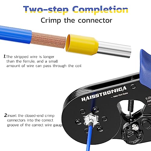 Haisstronica Ferrule Crimping Tool Kit,Self-Adjusting Hexagonal Wire Crimper Plier for AWG23-10 with 1200PCS Red Copper Wire End Terminals,Ratchet Wire Crimping Tool-Ferrule Crimper Kit