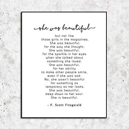 She Was Beautiful Girls Sign，Nursery Decor, Love Quote, Bedroom Decor, Inspirational Quote Prints 8 x 10 Inches Shimmer Art Paper Unframed