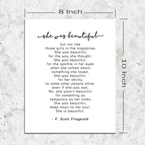 She Was Beautiful Girls Sign，Nursery Decor, Love Quote, Bedroom Decor, Inspirational Quote Prints 8 x 10 Inches Shimmer Art Paper Unframed