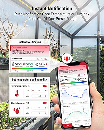 ThermoPro TP359 Bluetooth Hygrometer Thermometer, 260FT Wireless Remote Temperature and Humidity Monitor, with Large Backlit LCD, Indoor Room Thermometer and Humidity Gauge, Max Min Records