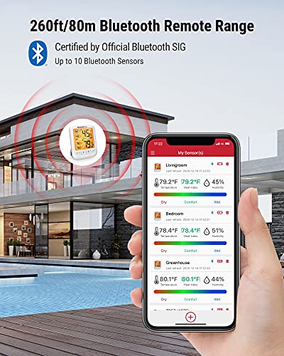 ThermoPro TP359 Bluetooth Hygrometer Thermometer, 260FT Wireless Remote Temperature and Humidity Monitor, with Large Backlit LCD, Indoor Room Thermometer and Humidity Gauge, Max Min Records