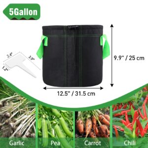 venrey 6-Pack 5 Gallon Plant Grow Bags, Premium Aeration Nonwoven Cloth Fabric Grow Bags with Sturdy Handle and Shrink String, Flowers/Vegetable Pots Container for Nursery Garden Planting