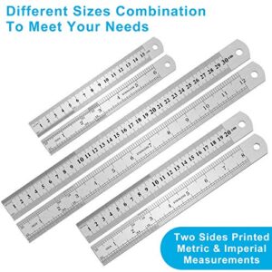 3PCS Stainless Steel Ruler, Metal Ruler Set (6 8 12 inch), Steel Ruler with Inch and Metric, Machinist Ruler, Metric Ruler, Imperial Ruler, for School, Office, Home, Engineer, Craft