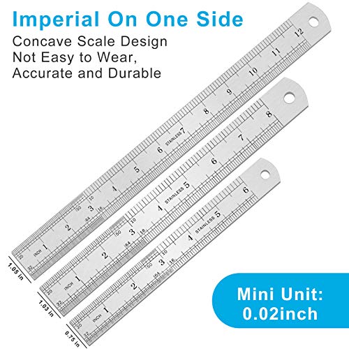 3PCS Stainless Steel Ruler, Metal Ruler Set (6 8 12 inch), Steel Ruler with Inch and Metric, Machinist Ruler, Metric Ruler, Imperial Ruler, for School, Office, Home, Engineer, Craft