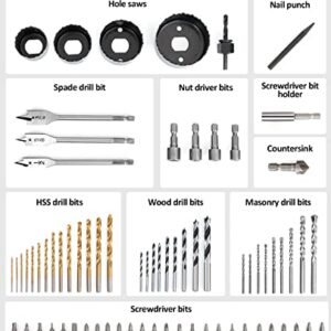 AVID POWER Drill Bit Set, Titanium Twist Brad Point Drill Bits for Drill/Driver, Drill and Screwdriver Bits Combo Kit with Case for Metal, Wood, Concrete and Masonry, 100 Pieces