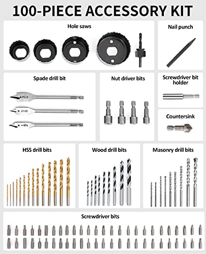 AVID POWER Drill Bit Set, Titanium Twist Brad Point Drill Bits for Drill/Driver, Drill and Screwdriver Bits Combo Kit with Case for Metal, Wood, Concrete and Masonry, 100 Pieces