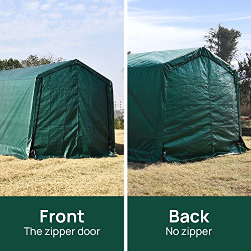 walnest Auto Storage Shelter Car Garage Steel Heavy Duty Carport Canopy Metal Frame Tent Waterproof (10×15×8ft, Green)