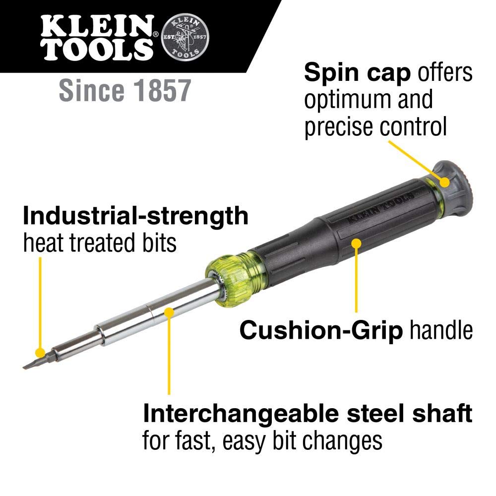 Klein Tools 32314 Electronic Screwdriver, 14-in-1 with 8 Precision Tips, Slotted, Phillips, and Tamperproof TORX Bits, 6 Precision Nut Drivers