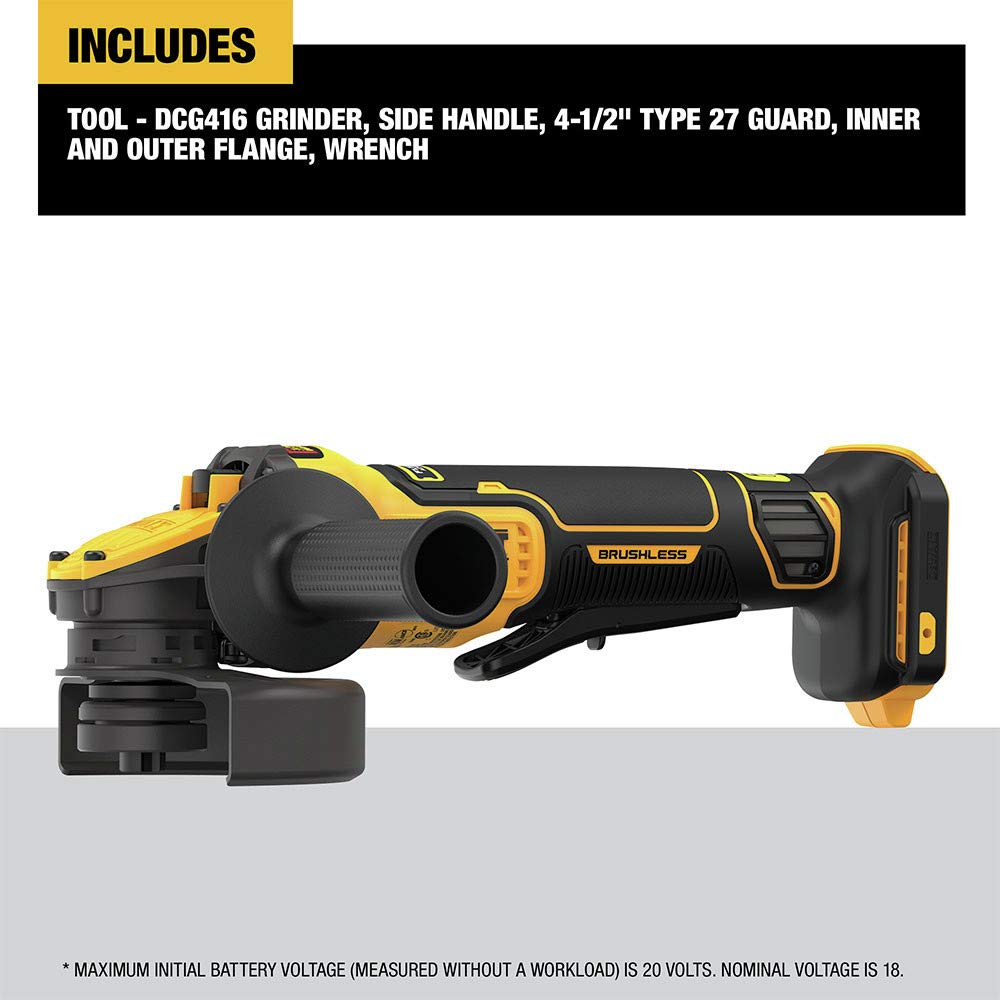 DEWALT FLEXVOLT ADVANTAGE 20V MAX* Angle Grinder, Paddle Switch, 4-1/2-Inch to 5-Inch, Tool Only (DCG416B)