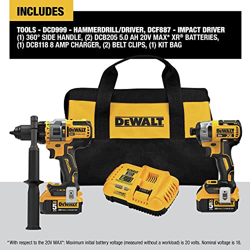 DEWALT FLEXVOLT ADVANTAGE 20V MAX* Combo Kit with Hammer Drill & Impact Driver, 5.0-Ah, 2-Tool (DCK2100P2)