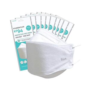 kn flax - face protective mask (white) [made in korea] [10 individually packaged] 4-layers premium kf94 certified safety mask for adult [english packing]