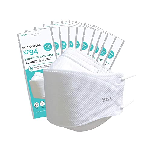 KN FLAX - Face Protective Mask (White) [Made in Korea] [10 Individually Packaged] 4-Layers Premium KF94 Certified Safety Mask for Adult [English Packing]