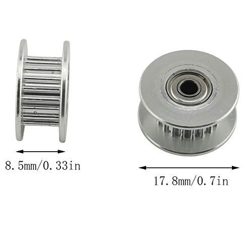 E-outstanding 2pcs 20 Teeth 3mm Bore Idler Timing Pulley with Bearing 2GT Aluminium Alloy H Type GT2 Synchronous Wheel for 6mm Width Belt 3D Printer CNC Mechanical Drive Silver